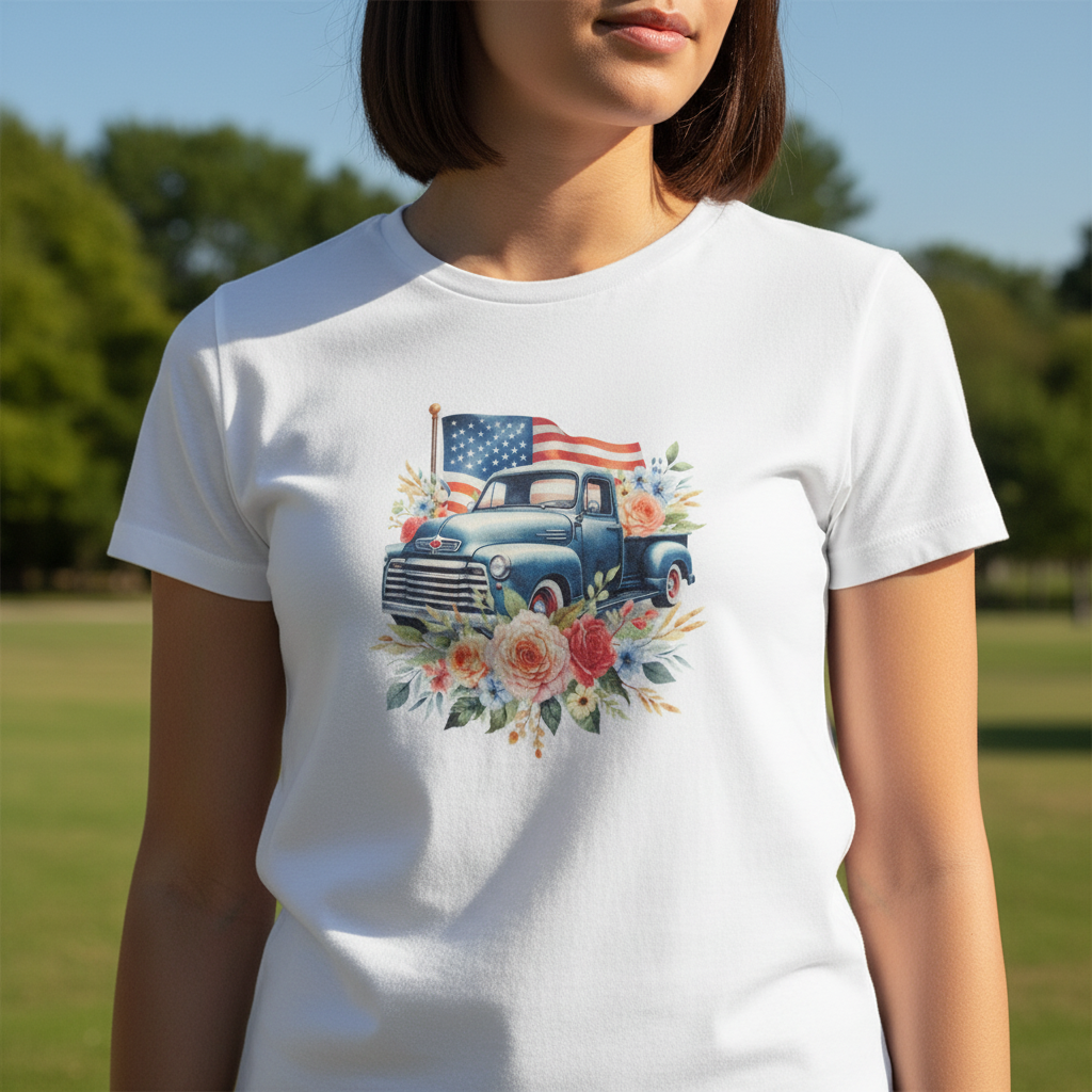 Americana T-shirt Close-up Outdoor Mockup