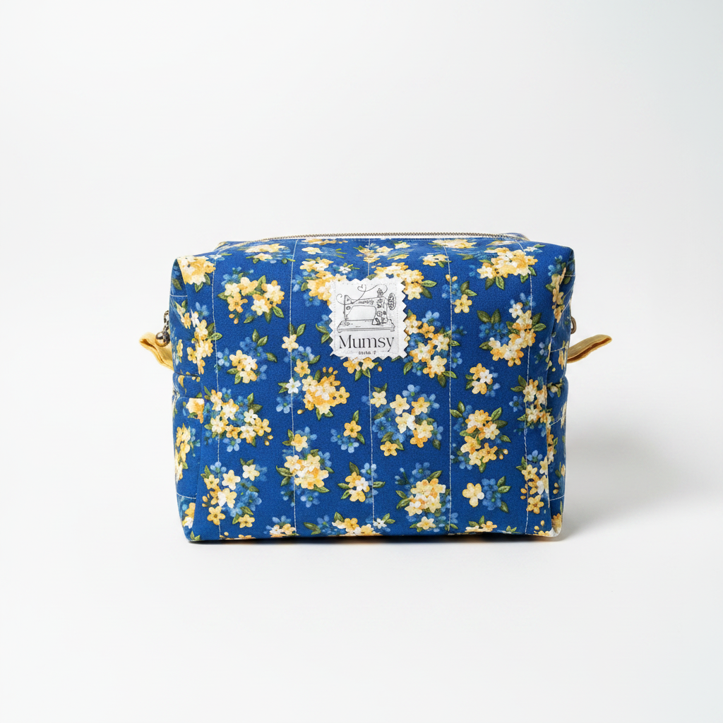 Bella Boxy Bag - blue floral cotton zipper pouch