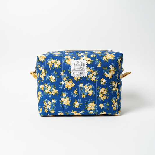 Bella Boxy Bag - blue floral cotton zipper pouch